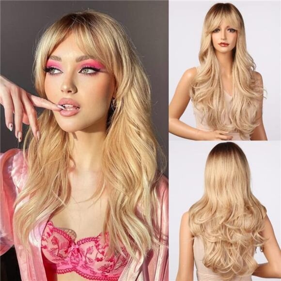 Women Cosplay Daily Natural Hair Wig Heat Resistant Fiber - : Blonde